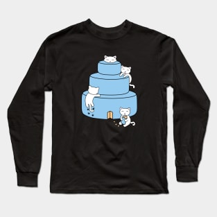 Cats climbing on a birthday cake Long Sleeve T-Shirt